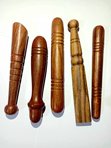 Foot Massager Wooden Reflexology Health Stick Tool Small Wooden Stick Therapy Reflexology Traditional Tool Hand Head Foot Face Body Red Wood Pain Relief Travel Home 13 cm (Set of 5)