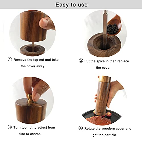 Yvake Wooden Salt And Pepper Grinder Set,8 Inch Manual Salt And Pepper Mill, Adjustable Coarseness And Refillable,Acacia Wood Pepper Grinder For Your Kitchen[Set Of 2] #TOP2