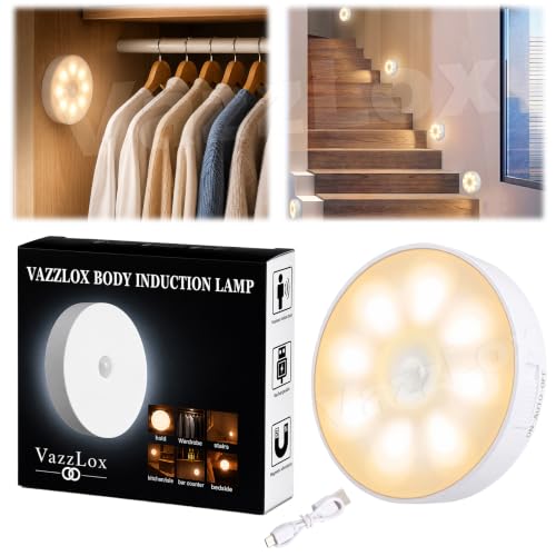 Image of VazzLox Motion Sensor LED Light (Warm | Pack of 1) Wireless USB Rechargeable Self-Adhesive Motion Sensor Light for Home Indoor Auto On /Off Cabinet Light Wardrobe Lights with Sensor Stairs Night Light