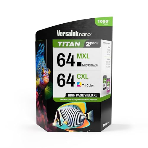 Image of VersaInk-Nano 64 MXL Titan-Magnetic Black & Color 2-Pack - Replaces 64 and 64 XL, Works with Envy 6255,7155,7855,7255e,7955e,Tango