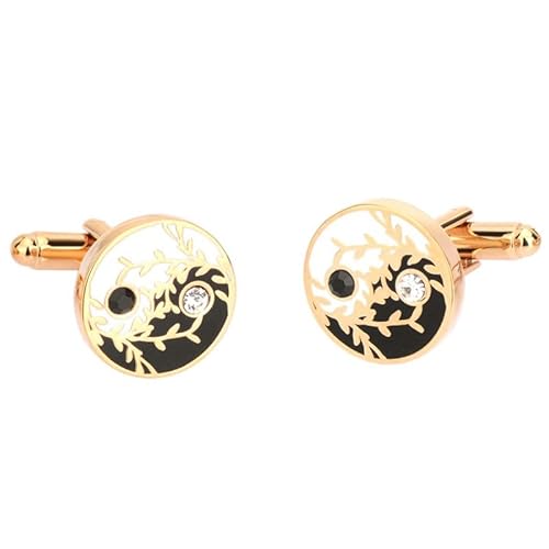 Cufflinks Round Gold Cufflinks For Men's Shirt Cuffs White Black Enamel Cuff Links Male Jewelry (Color : A, Size : One Size) #TOP4