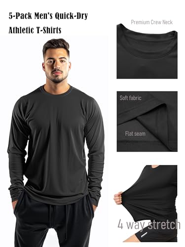 5 Pack Mens Long Sleeve Shirts Quick Dry Moisture Wicking Athletic Running Gym Workout T Shirts2