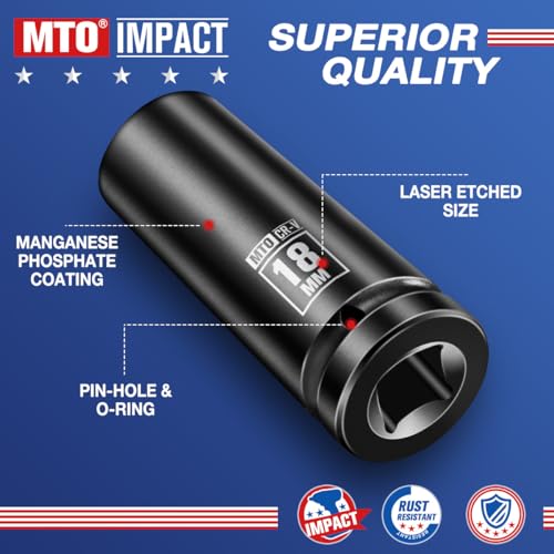 Image of MTO 1 /2 inch Drive 18mm Deep Impact Socket, 6-Point Metric Socket for Automotive Maintaince, CR-V Steel Meets ANSI Standards