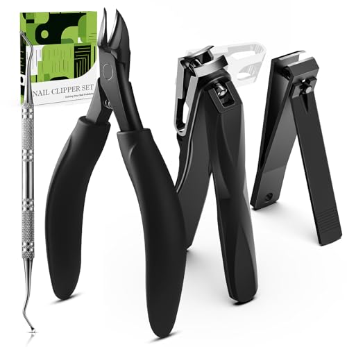 BALUCA Heavy Duty Toenail Clippers for Thick Nails & Seniors – Straight & Curved Blade Professional Nail Clipper Set with 360° Rotating Head, Nail Lifter – Ingrown Toenail Tool Solution