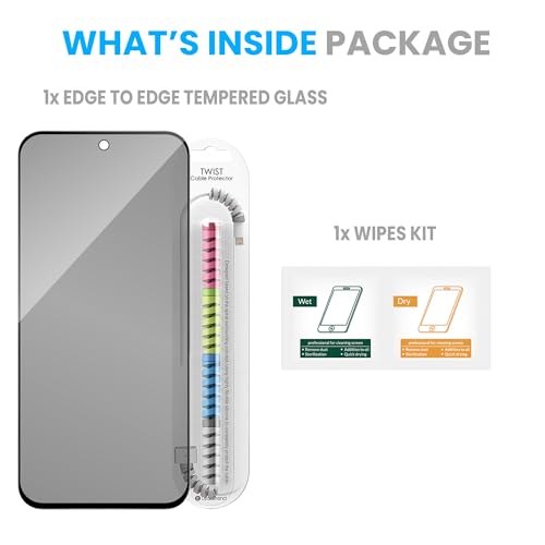 Image of ArmourPro Privacy Tempered Glass for Realme C85 / Realme 15x and Narzo 90x, Anti Spy Anti Peeping Screen Protector, Edge-to-Edge Full Coverage, 9H Hardness with Cable Protector | Black