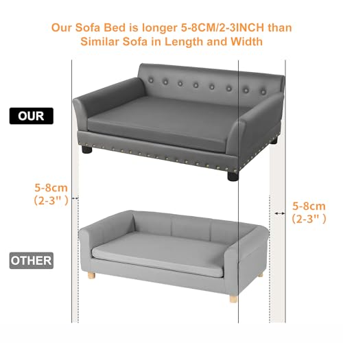 Large Leather Dog Sofa Bed: Pet Jumbo Luxury Orthopedic Lounge Made by Scratching Resistant Microfiber Leather - Elevated Furniture Style Dogs Chaise with Replacement Cover for Pets up to 120lbs - Image 6
