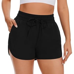 AKKQHH Running Shorts Womens High Waisted Gym Shorts with Pocket Breathable Quick Dry Sports Cycling Workout Activewear Black
