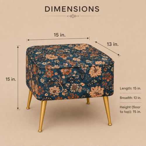 Image of Accent Chair with Pouf for Living Room | Modern Fabric Armchair with Golden Legs & Matching Footstool | Stylish Lounge Chair for Bedroom & Home (Light Brown, Big Zara Floral with Puffy)