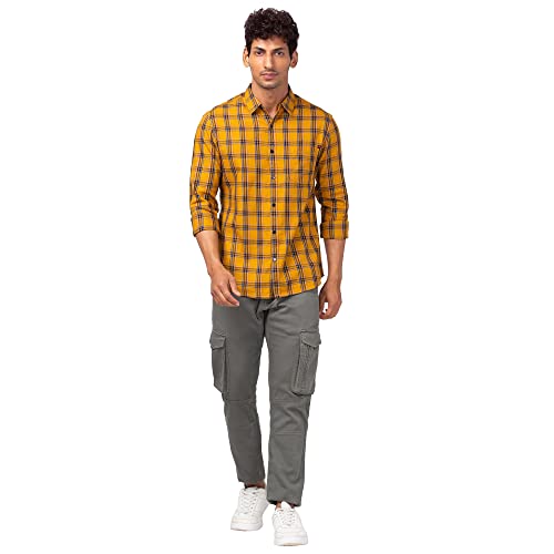 Image of Spykar Men's Regular Fit Flat Collar Full Sleeve Checked Casual Shirts