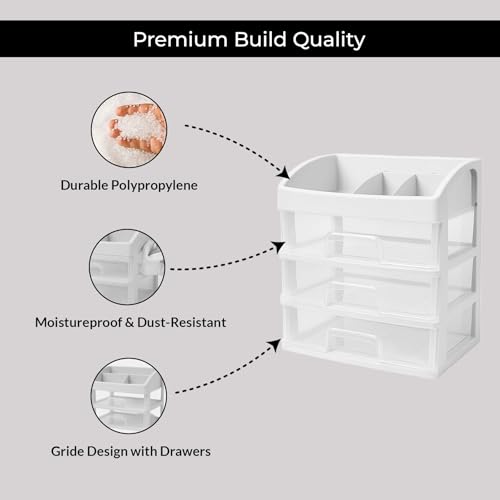 Image of ALOXE Makeup Organisers & Storage Box | Space Saving Makeup Organizer Stand for Dressing Table & Skincare Storage (3-Tier White)