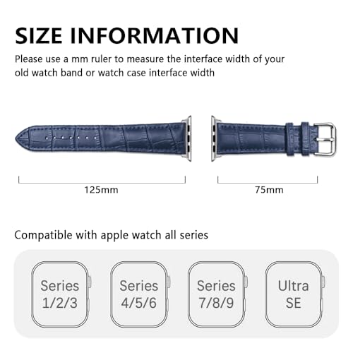 Narako Compatible with Apple Watch Bands 49mm 46mm 45mm 44mm 42mm 41mm 40mm 38mm Alligator Leather Replacement Strap for iWatch Series 11/10/9/8/7/6/5/4/3 Ultra/SE 3/2/1 Unisex (Navy) by Narako - Used condition - Image 4