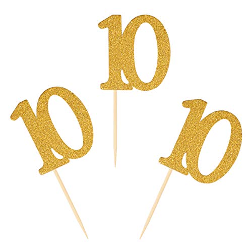 Donoter 50Pcs 10Th Cupcake Toppers Gold Glitter Number 10 Cake Picks For Birthday Anniversary Party Decoration #TOP27