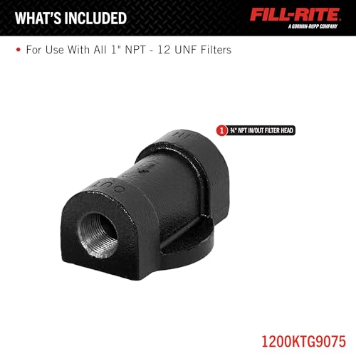 Image of Fill-Rite 1200KTG9075 3 /4 inch NPT Inlet and Outlet Cast Iron Filter Head, 1 inch - 12 UNF Threads