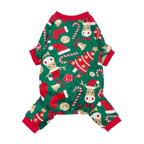 Image of Fitwarm Christmas Dog Pajamas, Dog Winter Clothes for Small Dogs Boy Girl, Lightweight Velvet Pet Jammies, Red, Green, XSmall