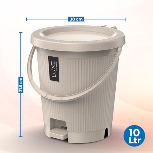 Image of KOLORR Luxe Premium Plastic Pedal Dustbin | Modern Plastic Waste Bin, Trash can with Sleek Design for Home, Kitchen, Office, Bathroom & Washroom - Medium, Sand Stone