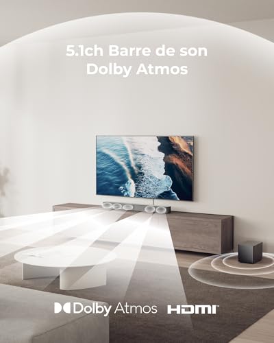 ULTIMEA 5.1ch Barre de Son TV avec Dolby Atmos, Système Audio Surround Home Cinéma, Barre de Son avec Caisson de Basses pour TV, 340W, Basses Réglables, App, Bluetooth 5.4, Poseidon M60 Boom – Image 3