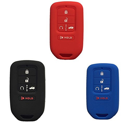 Qty 3 Black Red and Navy Blue Silicone Key Cover Case Holder Chain Bag Key Fob Case Cover fit for 2015 2016 2017 Honda Civic Accord Pilot CR-V