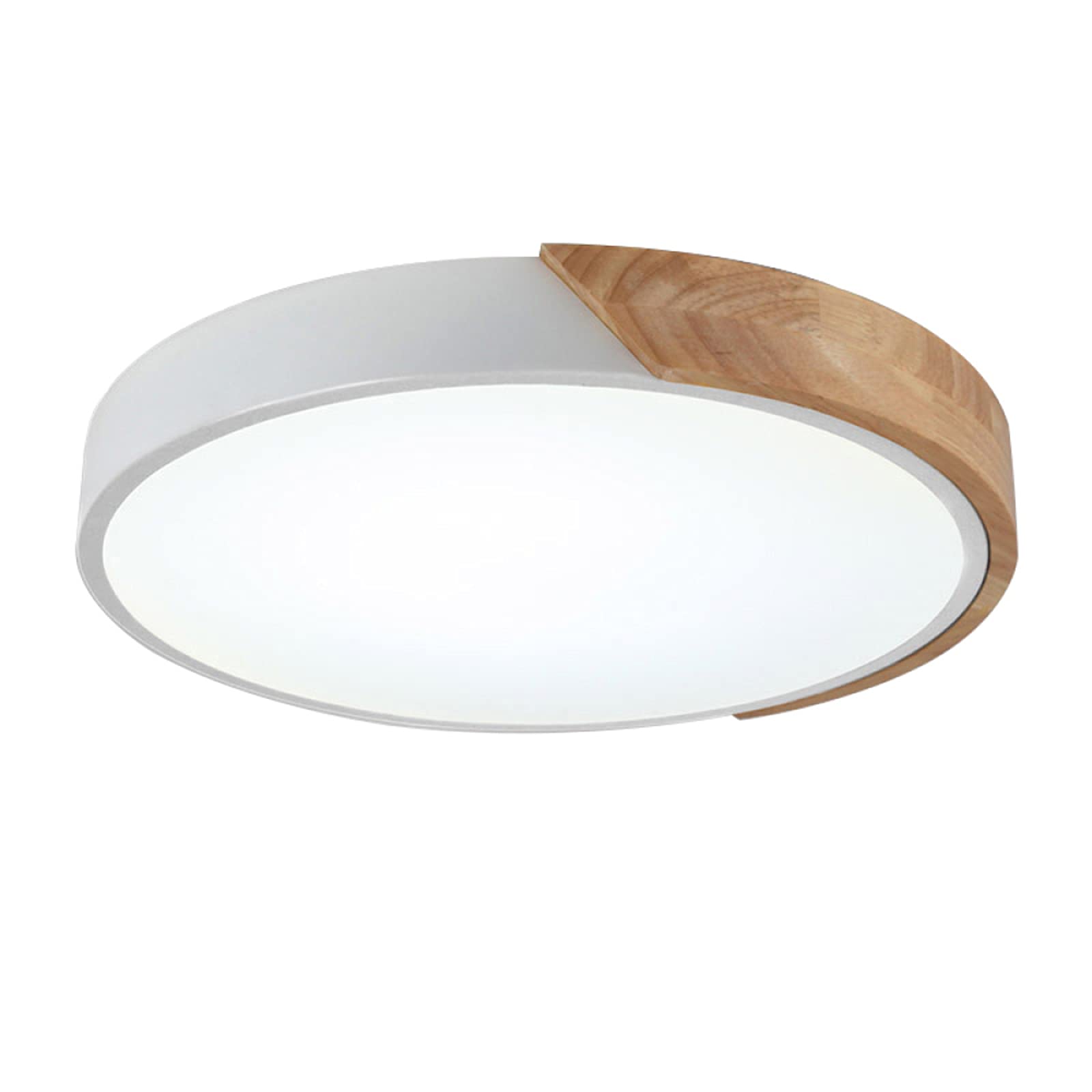 Round Macaron LED Ceiling Light, Modern Wood Ceiling Lamp Flush Mount Ceiling Lighting For Children's Room, Living Room, Bedroom, Hallway,White+Warm White-60cm 48W