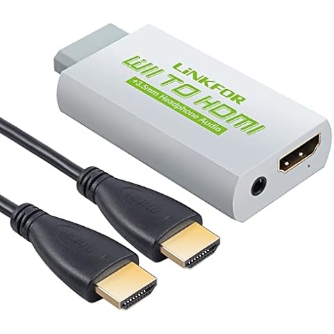 LiNKFOR Wii HDMI Stick Adapter Wii zu HDMI Konverter Skaliert Wii Signal auf HDMI 720p 1080p HD TV Video mit HDMI-Anschluss und 3,5mm Klinke + 1m HDMI Kabel für Audioausgang kompatibel mit Wii - Weiß Cover