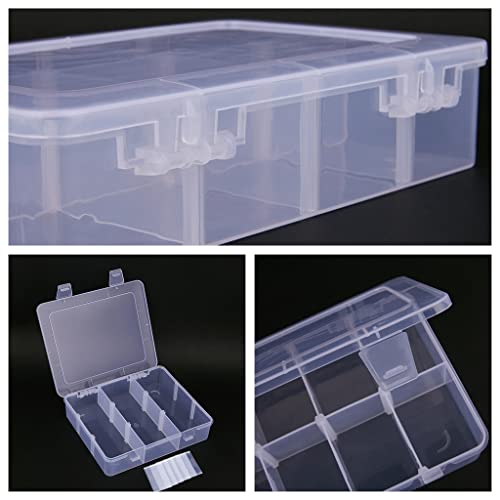 Image of 2 Pcs 9 Grids Clear Organizer Box Plastic Storage Container with Adjustable Dividers for Electronics Jewelry Beads Art DIY Crafts Fishing Small Parts