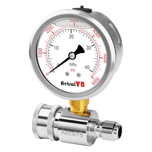 AetralYB 6000PSI Washer Pressure Gauge 3/8 Push-to-Connection Quick Connection Stainless Steel Housing Mpa and Psi Dual Scale for Pressure Washer