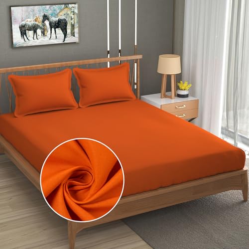 Image of FRESH FROM LOOM Microfiber Hypoallergenic Solid Plain Queen Size Bedsheet with 2 Pillow Covers - 240 TC (Size- 90 x 95 inch | Saffron| Solid)