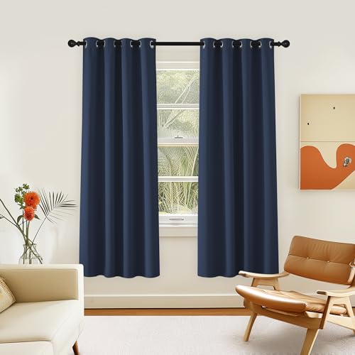NICETOWN Navy Blue Blackout Bedroom Window Curtain, Grommet Privacy Window Treatment Energy Saving Thermal Insulated Room Darkening for Boys Room, 1 Panel, W46 x L72