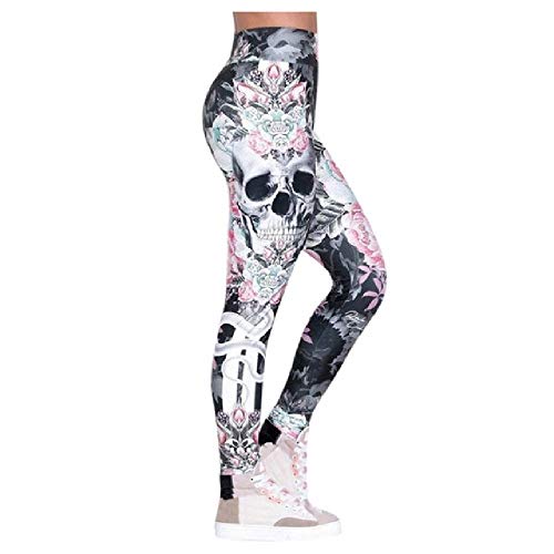 N\P Leggings mujer cr�neo impreso delgado cintura alta polainas pantalones deportivos de las mujeres