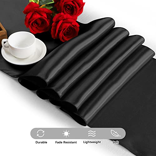 Aneco 24 Pack Satin Table Runner 12 X 108 Inch Black Long Bright Silk And Smooth Fabric Table Runner For Wedding Banquet Birthday Party Table Decoration #TOP3