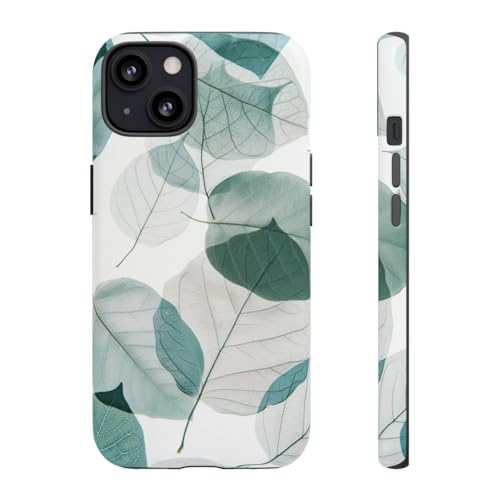 Coque rigide mate iPhone 13 anti-traces de doigts motif feuilles bleues