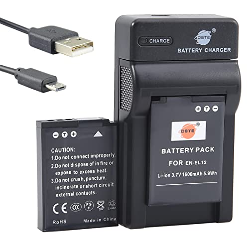 DSTE 2X EN EL12 Batterie Li Ion (2 pièces) et chargeur Micro USB Compatible Avec Coolpix P300 P310 P330 P340 S31 S70 S610 S620 S630 S640 S800c