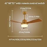 ABGRC Wewnętrzny wentylator sufitowy w stylu retro, nowoczesny metalowy wentylator sufitowy, oświetlenie LED z pilotem zdalnego sterowania, drewniany żyrandol