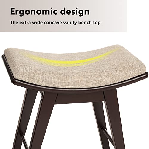 Iwell Vanity Stool With Rubberwood Legs, Vanity Bench, Vanity Seat With Padded Cushion, Capacity 330Lb, Makeup Dressing Stool For Bedroom, Brown #TOP3