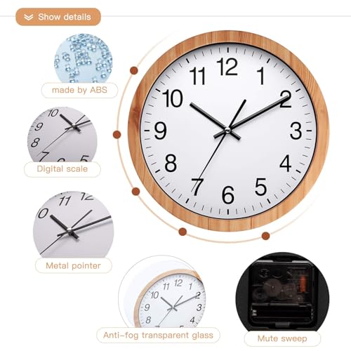 NUOVO 10 Inch Wooden Round Wall Clock Silent & Non-Ticking Retro Wall Clock Operated for Living Room Bedroom Kitchen(26 cm/ 10") - Image 4