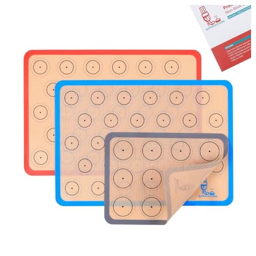 Silicone Baking Mat Macaron - Set of 3 (2 Half Sheet Liners and 1 Quarter Sheet), Non Stick Silicon Cookie Oven Liner For Macaroons, Bake Pans, Pizza, Toaster, Cake and Bread Making (Red,Blue,Gray)