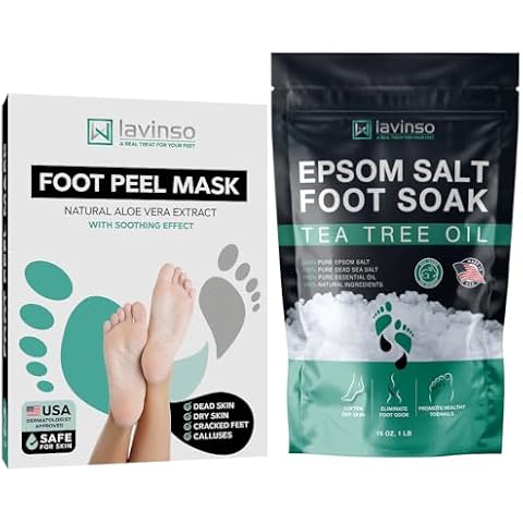 Tea Tree Foot Soak (1 lb) and Foot Peel Mask - Foot Care Kit For Dry Cracked Feet and Heels - Remove Dead Skin and Calluses - Treats Athlete's Foot and Stubborn Foot Odor Cover