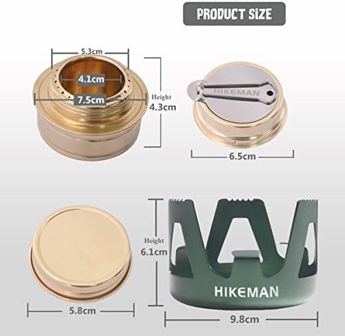 Hikeman Spirit Burner Lightweight Backpacking - Brass Ultra-Light Alcohol Stove For Hiking, Camping, BBQ, Picnic, Outdoor To Boil Water, Make Coffee, Cooking, Portable Meths Burner (green)