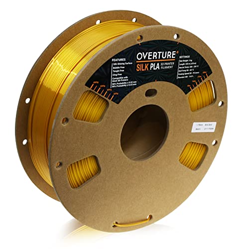 OVERTURE Silk PLA PLA-Filament, 1,75 mm Verbrauch, 1 kg Filament (2,2 lbs), Maßgenauigkeit 99 % Wahrscheinlichkeit +/- 0,03 mm, für 3D-Drucker (Silk Gold) Cover