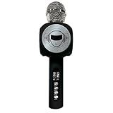 Lexibook Funkmikrofon mit Lautsprecher und Lichtern, Bluetooth®, Voice-Changer-Funktion, Lichteffekte, Micro SD-Kartensteckplatz, USB, Schwarz/Silber, MIC260LXB
