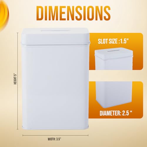 Metal Tin Charity Donation Box Tip Container Coin Collection Box Ticket 5" H x 3.5" W x 2.5" D with slot on removable cover (10 Pack) White by My Charity Boxes - Image 3
