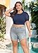 Lastshe Womens Plus Size Funny Crop Tops for Women Summer Lace Short Sleeve Basic Workout Shirts Beach Fashion Tees,Dark Blue,1X
