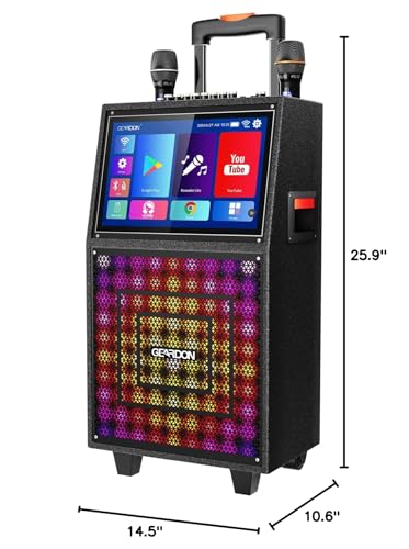 GEARDON Karaoke Machine with Lyrics Display Screen for Adults, Built-in 15 Inches Tablet, Bluetooth Speaker with 2 Wireless Mics, 1000W Peak Power, DJ Lights, Portable Karaoke System for Any Occasion