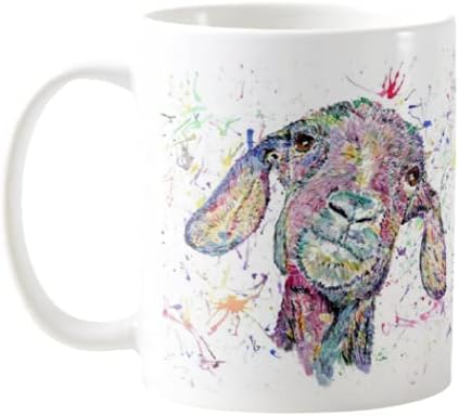 Vixar Goat Farm Animal Watercolour Rainbow Art Coloured Mug Cup, Gift, Birthday, Work, Office, Christmas Tea Coffee (White)