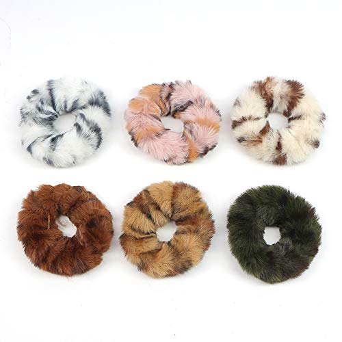 Pack Of 6 Faux Ru Furry Scrunchies, Fur Hair Bands Wristband Hair Rings, Women Girl Kid's Faux Fur Fluffy Ball Hair Band Rope, Hair Tie Ponytail Holder Hair Accessories (6Pcs-A) #TOP1