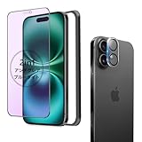 【アンチグレア + ブルーライトカット】 iPhone 16 ガラスフィルム アンチグレア ブルー アイフォン16 保護 ブルーライトさらさら アイフォン16 サラサラ 指紋防止 いPhone 16 用 強化ガラス 画面フィルム 反射防止 iPhone16 カメラフィルム 付き