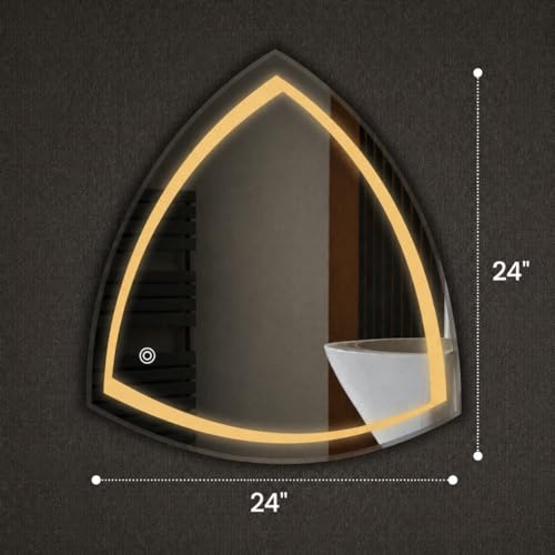 Image of LED Bathroom Wall Mirror with 3 Decorative Lights | Touch Sensor | Warm | Natural and Cool White | for Wash Basin | Bedroom | Dressing Area (Triangular, 24x24)