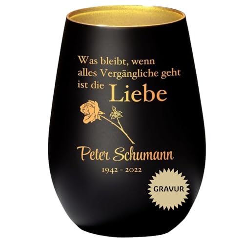 4Youdesign Gedenklicht mit Gravur und Rose