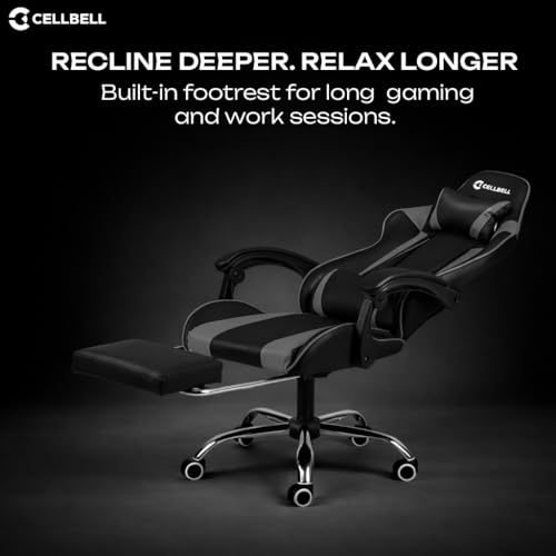 Image of CELLBELL Konquer Ergonomic Gaming Chair for Office & Work from Home | Leatherette Computer Chair with Lumbar Massage, Retractable Footrest,| Heavy Duty Executive Chair (Grey-Black)