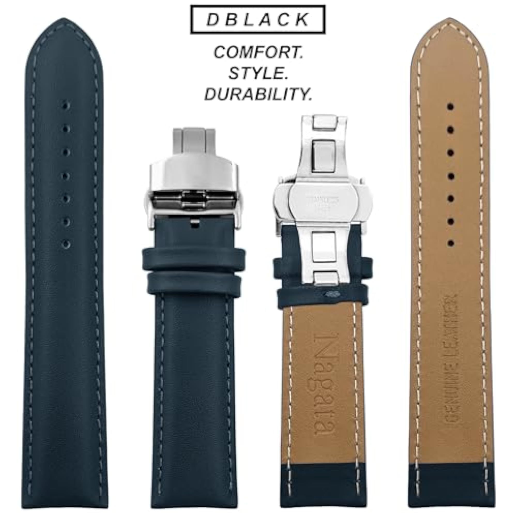 Leather Watch Strap with Butterfly Lock, Minimalist Design