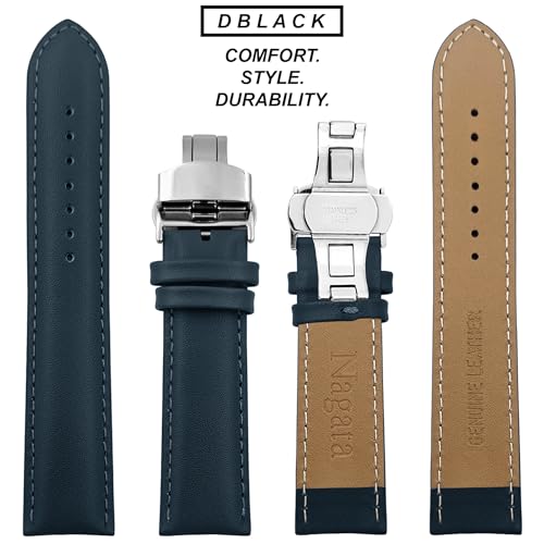 Image of DBLACK ''NAGATA3'' Leather Watch Strap with Butterfly Lock, Minimalist Design Watch Belt / / For 18mm, 20mm, 22mm, or 24mm Watch Band (Choose Your Size & Color)